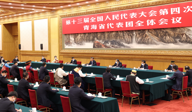 3月7日，中共中央總書記、國家主席、中央軍委主席習近平參加十三屆全國人大四次會議青海代表團的審議。新華社記者 黃敬文 攝