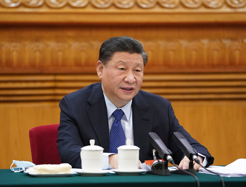 3月7日，中共中央總書記、國家主席、中央軍委主席習近平參加十三屆全國人大四次會議青海代表團的審議。新華社記者 李學仁 攝